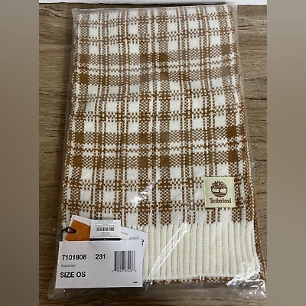 NWT Timberland Brown/White Buffalo Plaid Scarf One Size Classic!